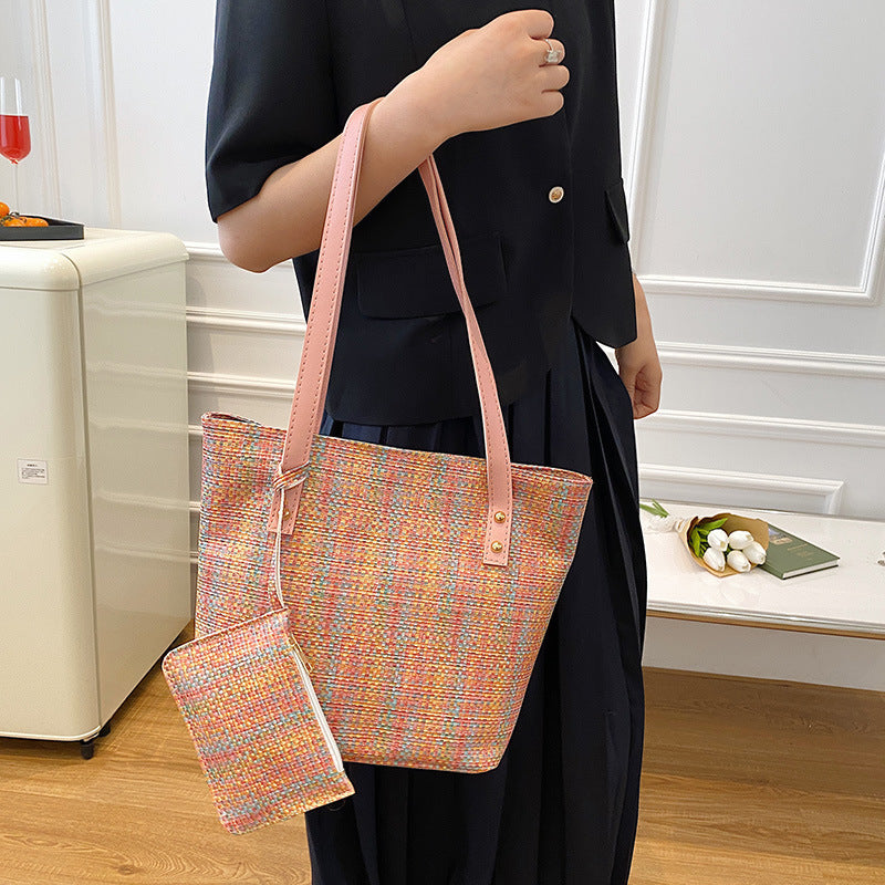 Wholesale Large Capacity Straw Shoulder Handbag